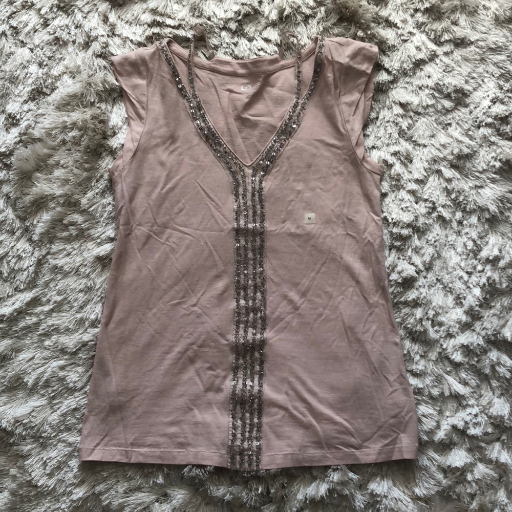 Pink Loft top with silver sparkles size medium